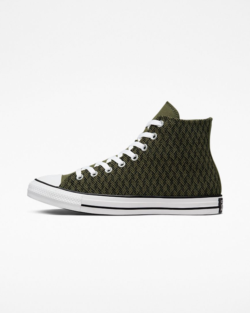 Tenisi Inalti Barbati Converse Chuck Taylor All Star Herringbone Masline Verzi Negrii Albi | RO 0AIZU657